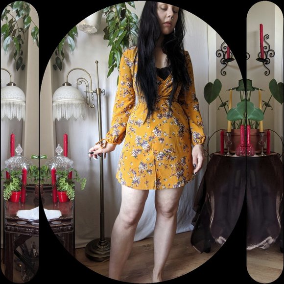 Butterscotch-yellow Floral Mini Wrap Dress - Picture 3 of 3